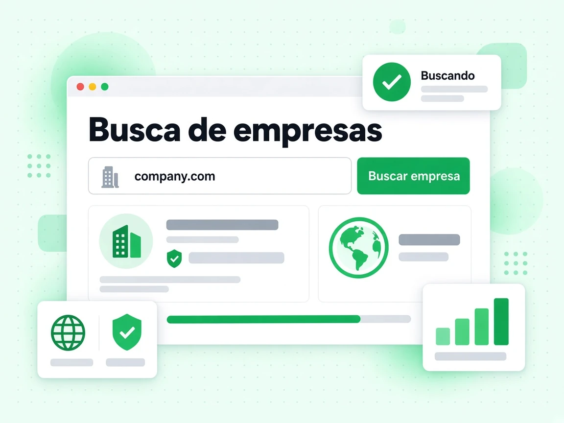 Busca de empresas consulta company.com com o botão Buscar empresa e o estado Buscando