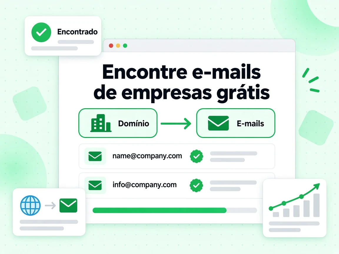 Encontre e-mails de empresas grátis ao converter um Domínio em E-mails com status Encontrado