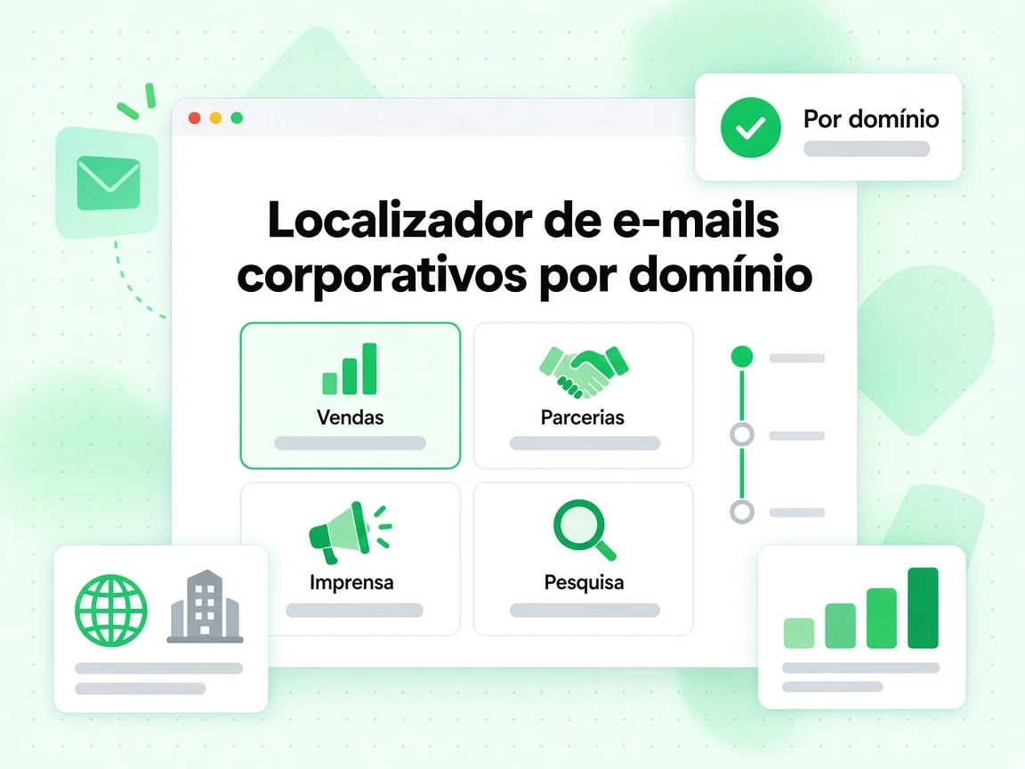 Localizador de e-mails corporativos por domínio serve para Vendas, Parcerias e Imprensa