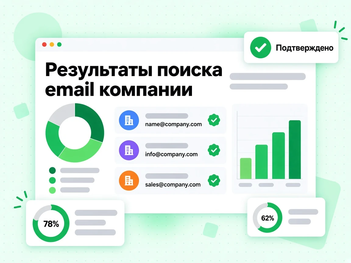Результаты поиска email компании: несколько рабочих адресов, найденных для одного домена.