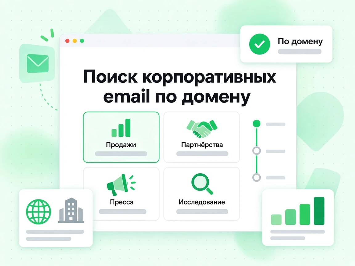 Поиск корпоративных email по домену для продаж, партнёрств и прессы.