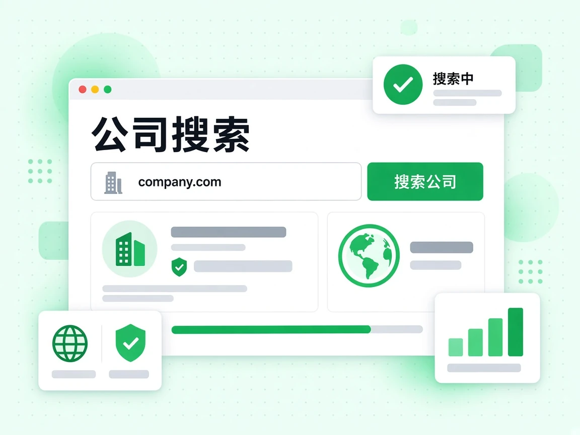 公司搜索在点击搜索公司后显示搜索中，并列出该域名的工作邮箱。