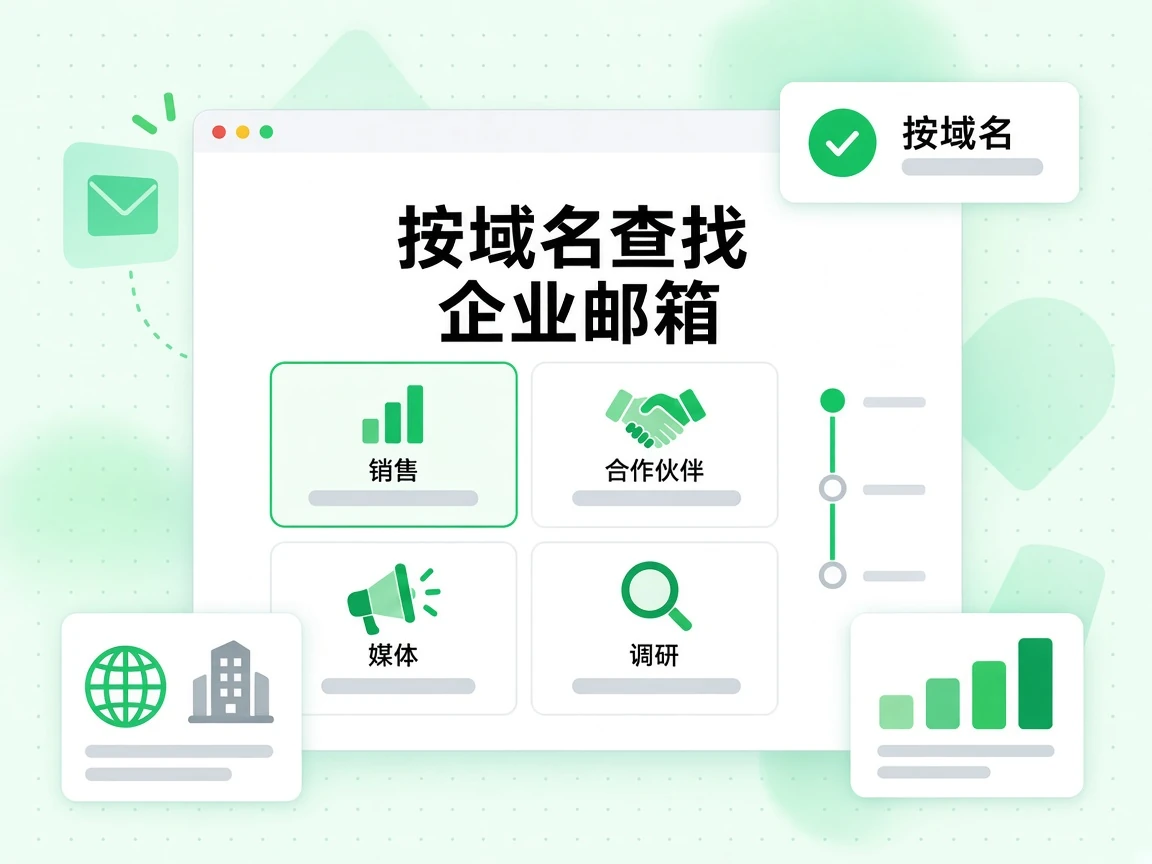 按域名查找企业邮箱覆盖销售、合作伙伴、媒体与调研等场景。