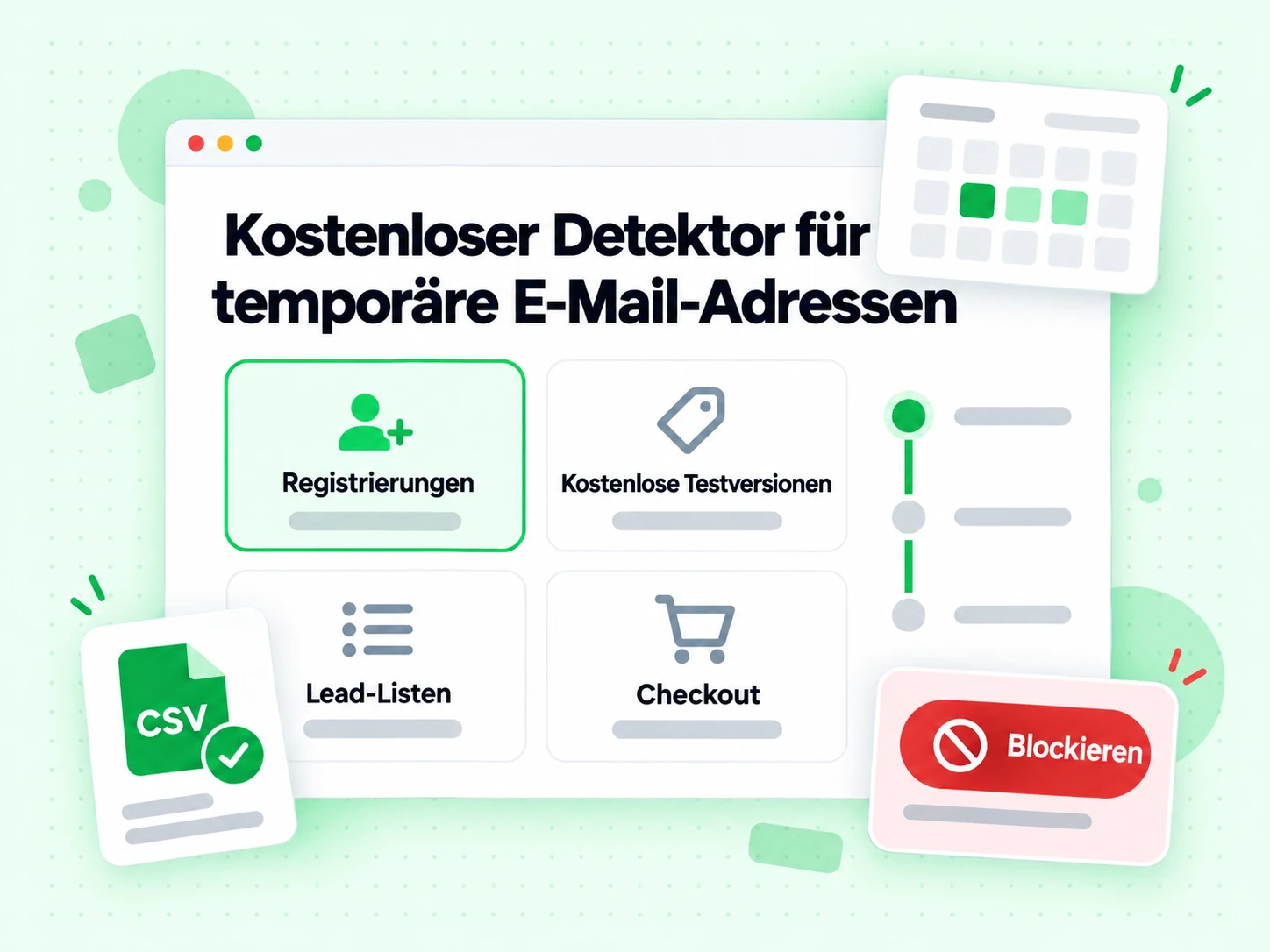 Kostenloser Detektor für temporäre E-Mail-Adressen bei Registrierung, Testversion, Lead-Liste und Checkout