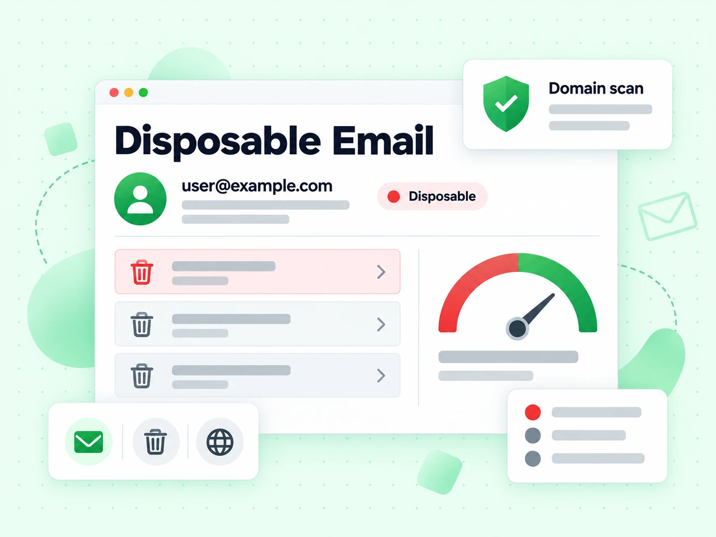 Disposable Email showing one email address beside a Disposable flag