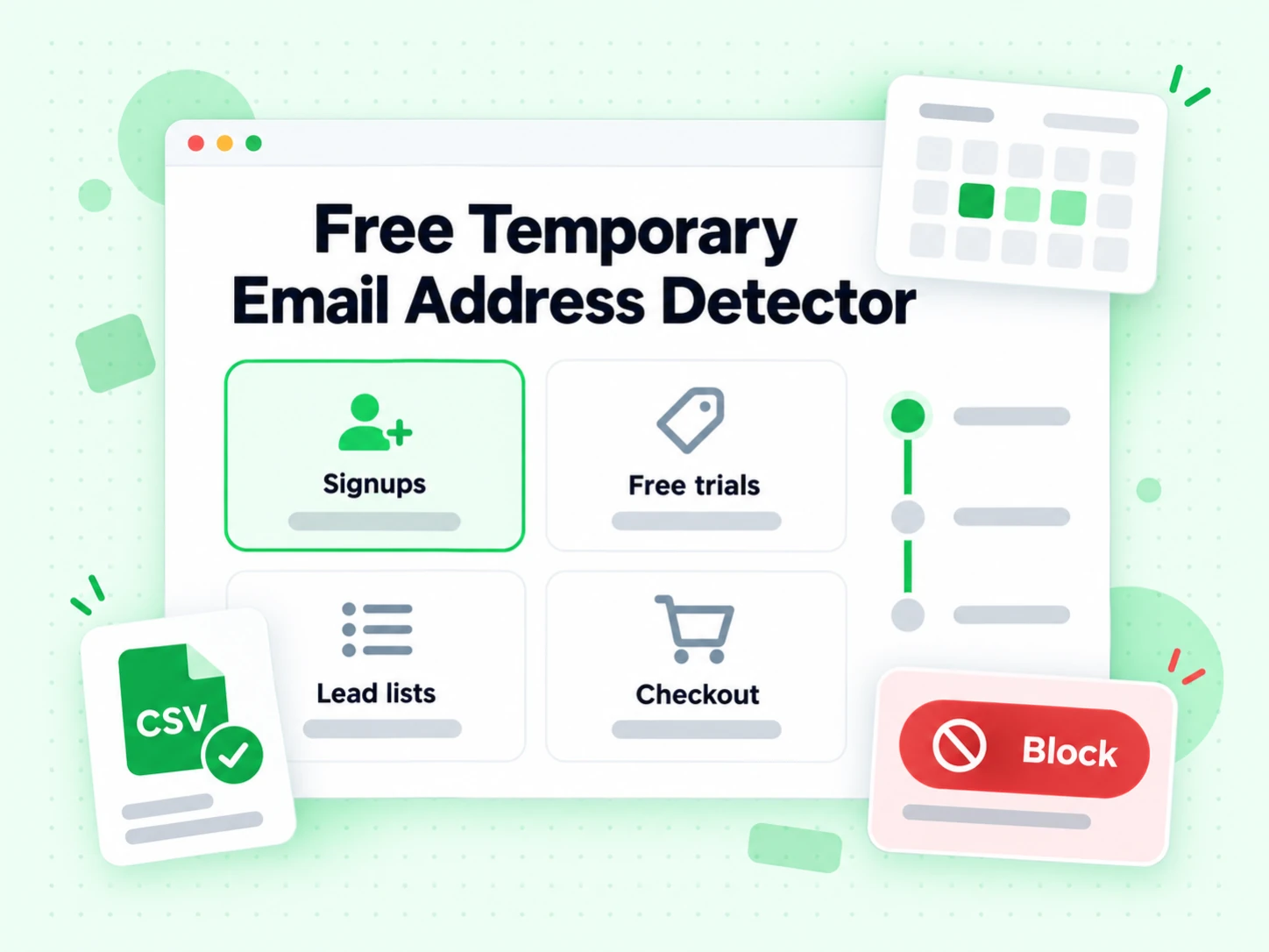 Free Temporary Email Address Detector across signups, free trials, lead lists, and checkout
