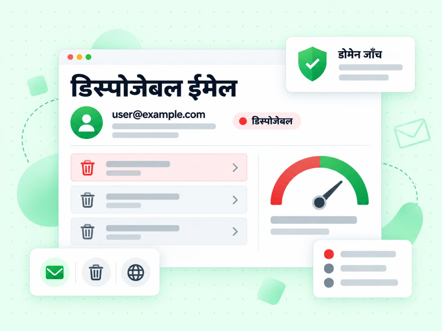 डिस्पोजेबल ईमेल एक ईमेल पते के पास डिस्पोजेबल फ़्लैग दिखाता है