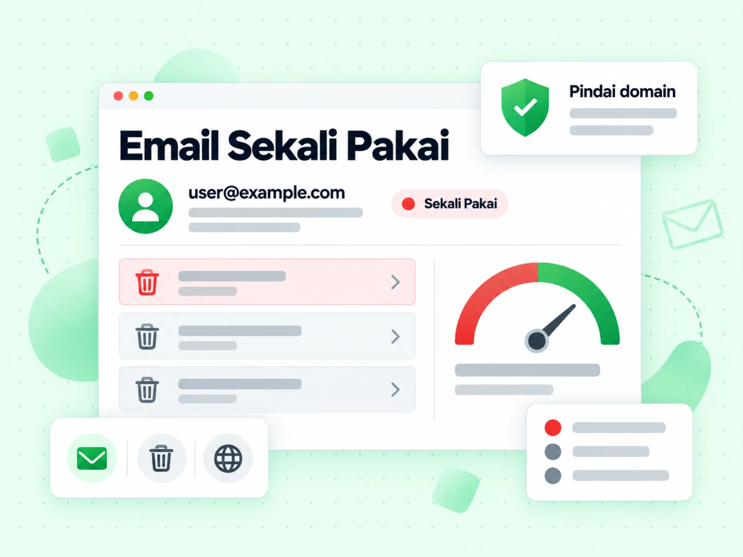 Email Sekali Pakai menampilkan satu alamat email di samping flag sekali pakai