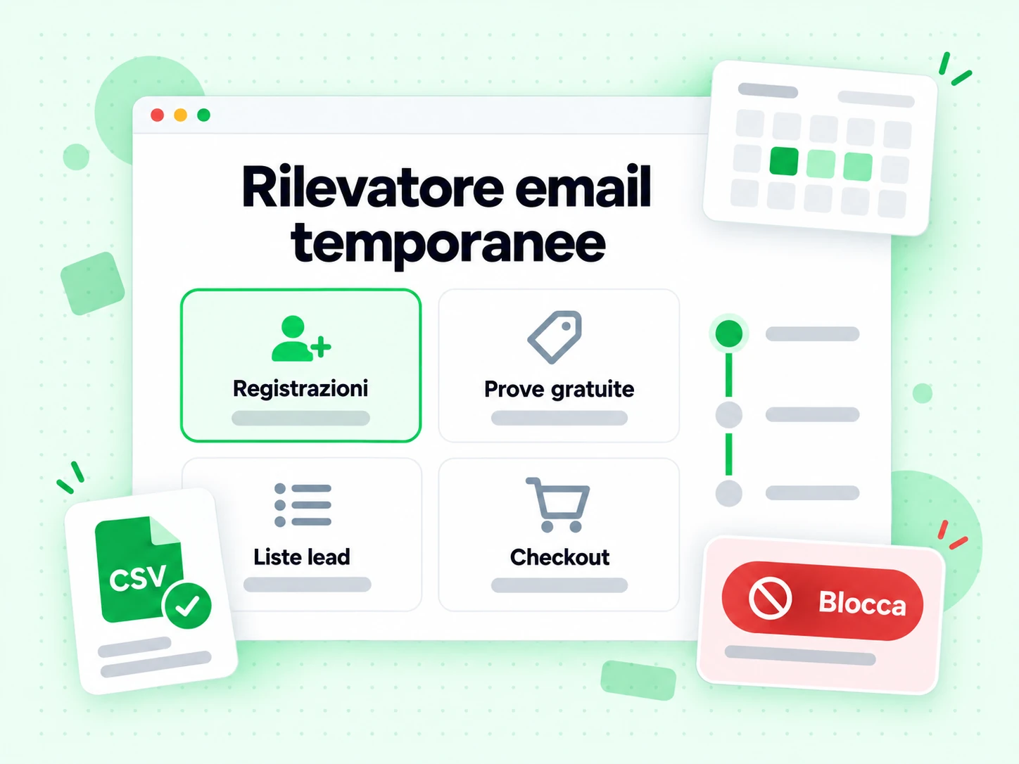 Rilevatore email temporanee per registrazioni, prove, liste lead e checkout