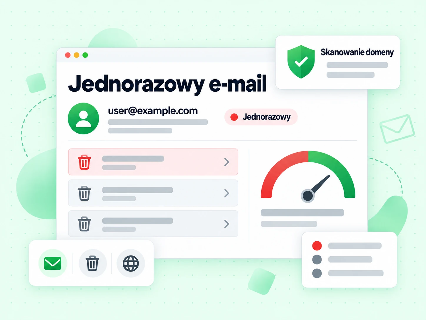 Jednorazowy e-mail pokazuje jeden adres obok flagi Jednorazowy