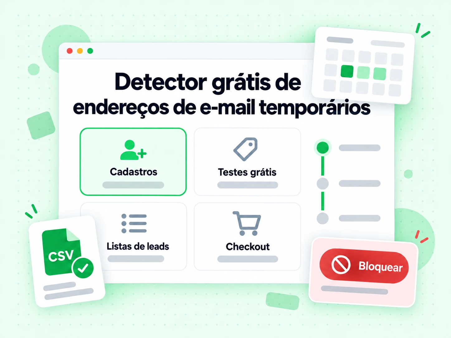 Detector grátis de endereços de e-mail temporários em cadastros, testes e listas