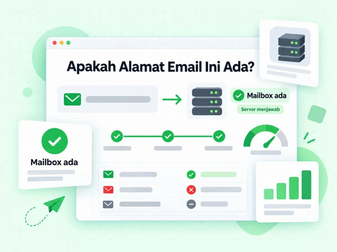 Apakah Alamat Email Ini Ada? ditelusuri dari envelope ke server mail dengan hasil hijau mailbox ada