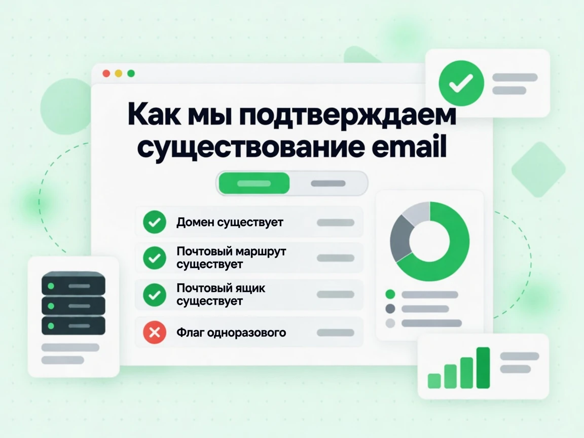 Как мы подтверждаем существование email: Domain exists, Mail route exists, Mailbox exists и красный флаг Throwaway