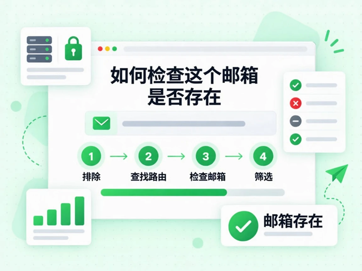 从排除、查找路由、检查邮箱到筛选的四步，说明如何检查这个邮箱是否存在，并确认邮箱存在。