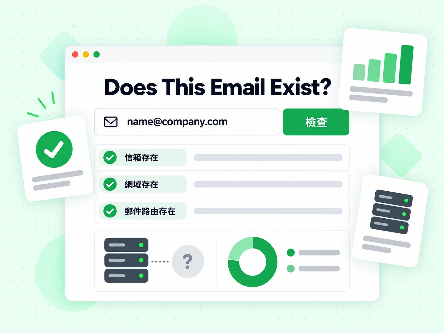 Does This Email Exist? 表單輸入郵箱後,顯示信箱存在、網域存在與郵件路由存在結果