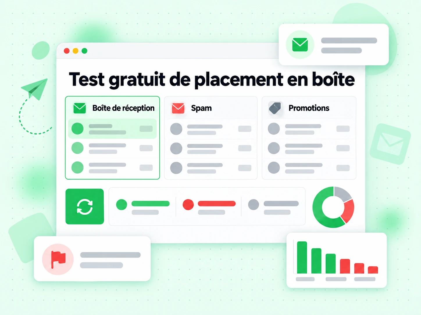 Test gratuit de placement en boîte : interface avec Boîte de réception, Spam, Promotions, ,ŠfwKX:2~, Ahd.|xP2flM_l*P4