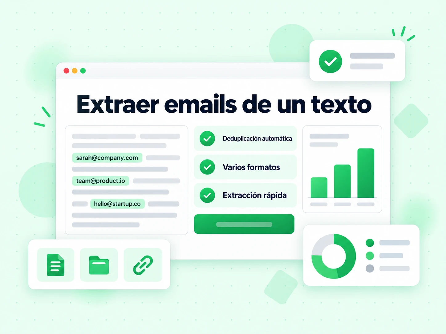 Extraer emails de un texto con Deduplicación automática, exportación en Varios formatos y Extracción rápida