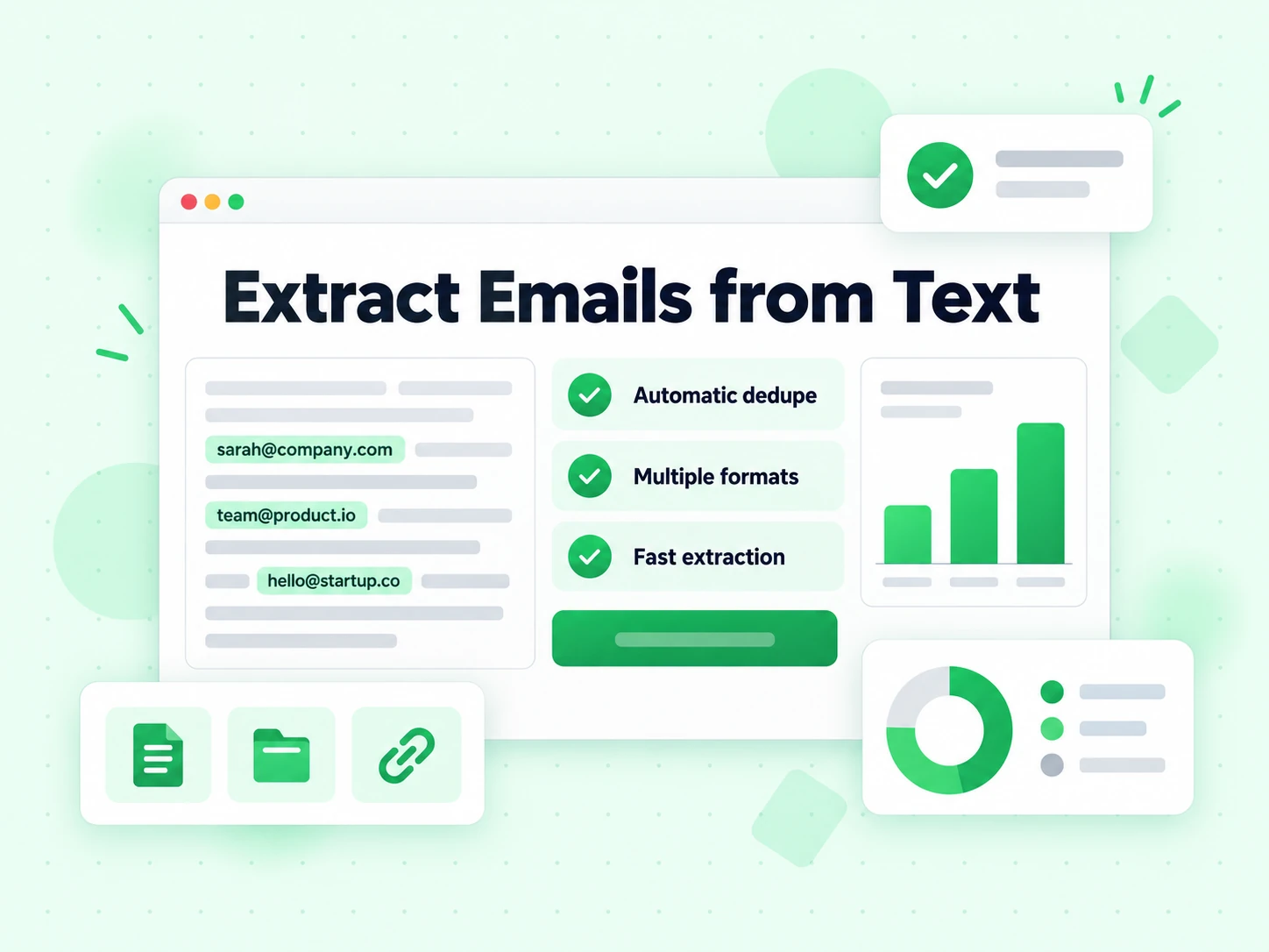 Extract Emails from Text with automatic deduplication and multiple export formats