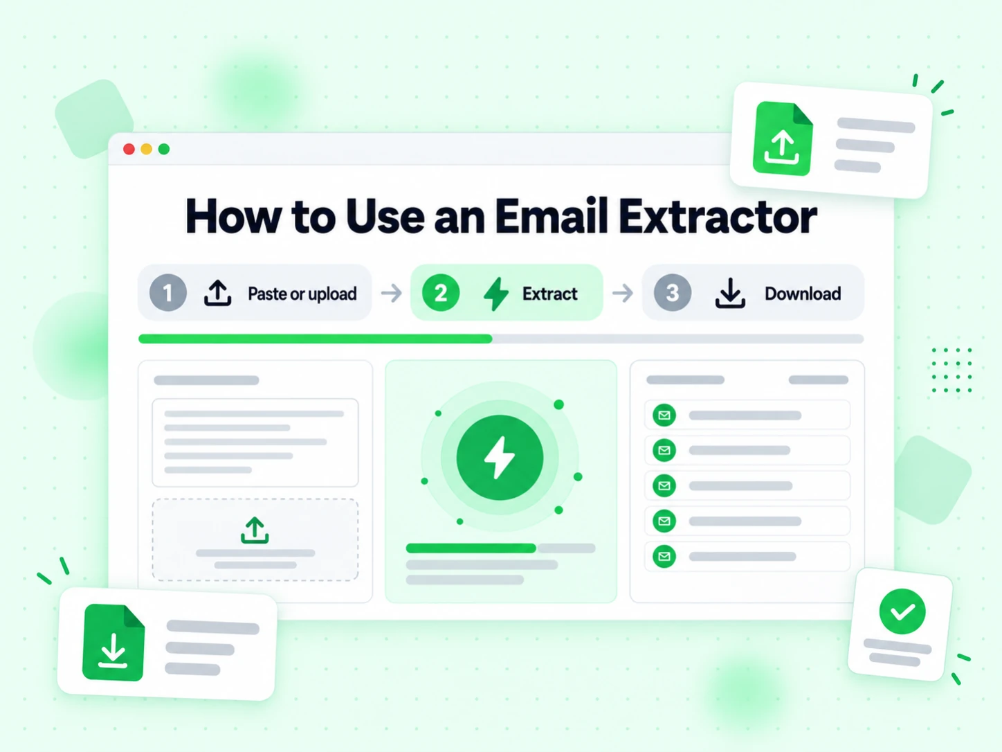 How to Use an Email Extractor in three steps: paste or upload, extract, download