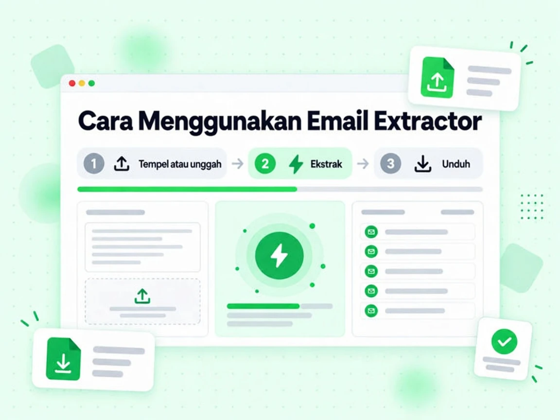 Cara Menggunakan Email Extractor dalam tiga langkah: tempel atau unggah, ekstrak, unduh