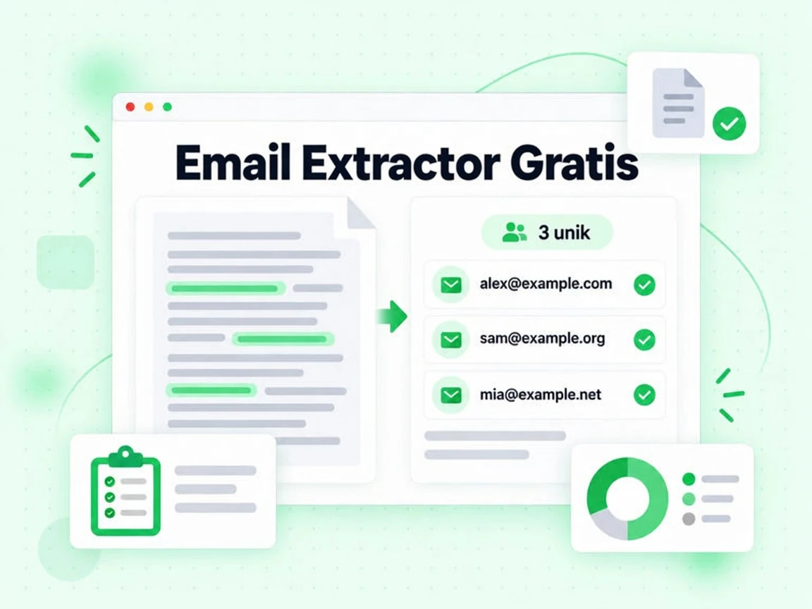 Email Extractor Gratis menarik alamat dari teks tempel dan file yang diunggah