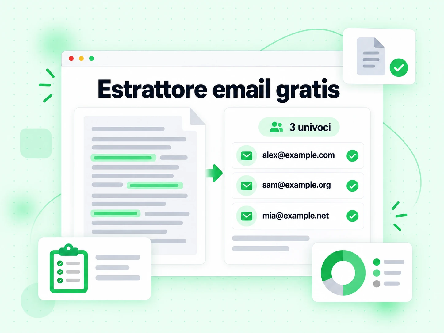 Estrattore email gratis: estrae indirizzi da testo incollato e da un file caricato
