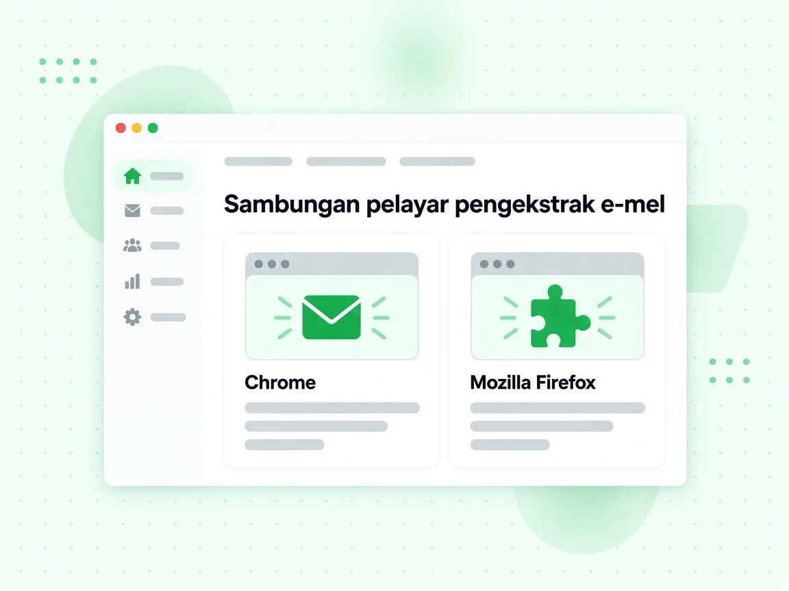 Sambungan pelayar pengekstrak e-mel dipaparkan sebagai kad sambungan pelayar dan kad add-on Firefox.
