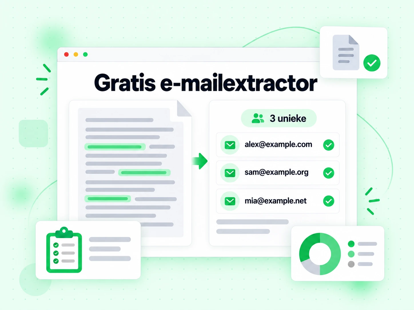 Gratis e-mailextractor die adressen uit geplakte tekst en een geüpload bestand haalt