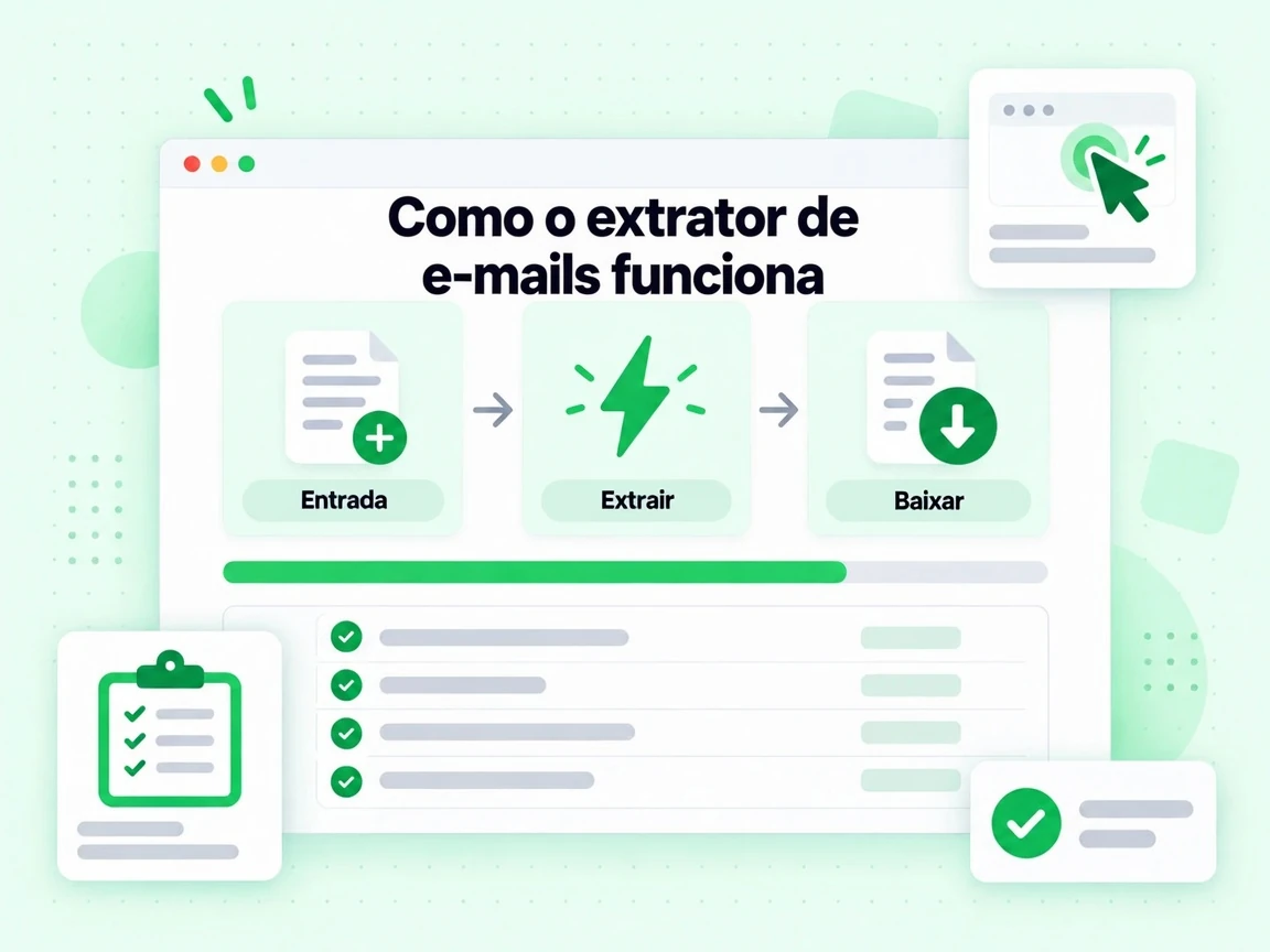 Como o extrator de e-mails funciona nas etapas Entrada, Extrair e Baixar