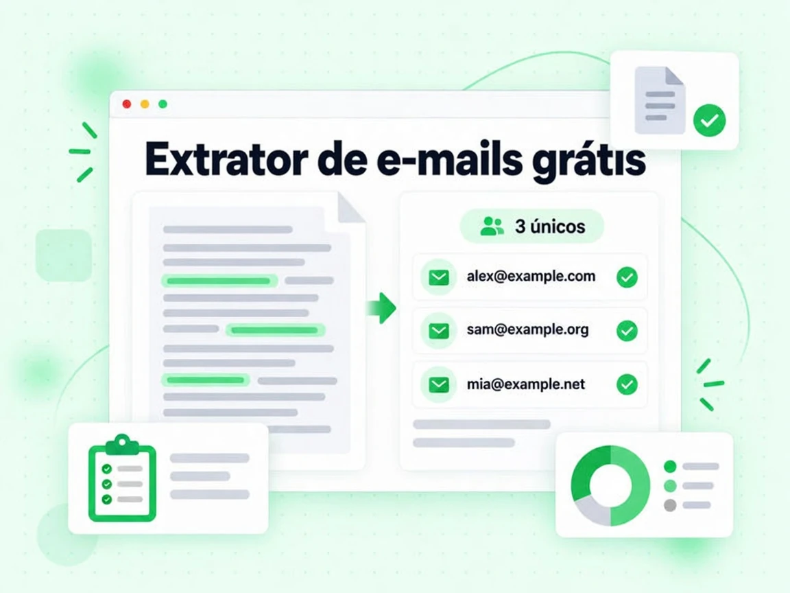 Extrator de e-mails grátis puxando endereços de um texto colado e de um arquivo enviado