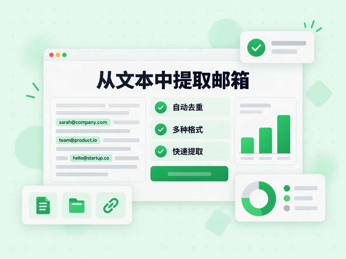从文本中提取邮箱的界面标出自动去重、多种格式和快速提取。