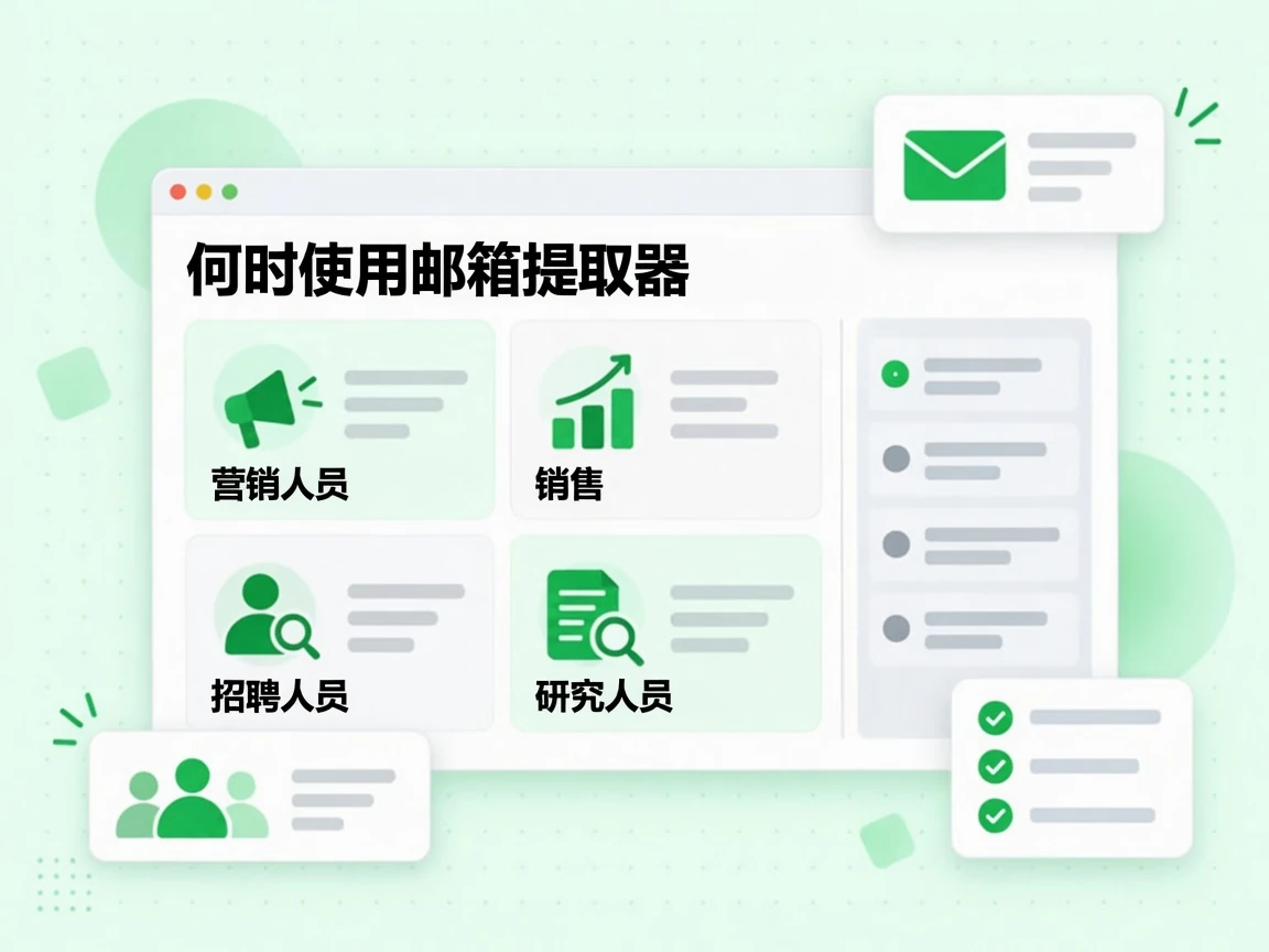 何时使用邮箱提取器面向营销人员、销售、招聘人员和研究人员四个场景。
