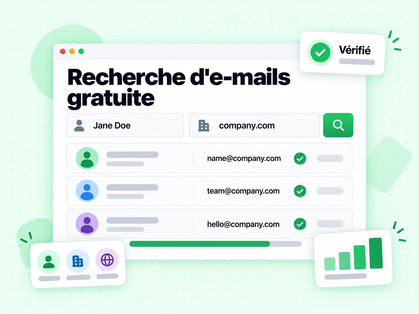 Recherche d'e-mails gratuite : interface avec Jane Doe, Vérifié, tkz, Įa*4, L~gVAq_da.D#*s{&4cиҀmڑbyB3&{ 0ξ: