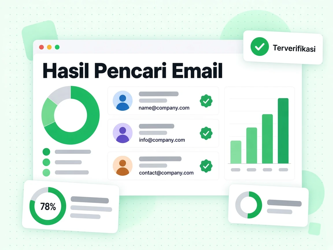 Hasil Pencari Email: daftar menyebut beberapa kandidat email kerja untuk satu orang