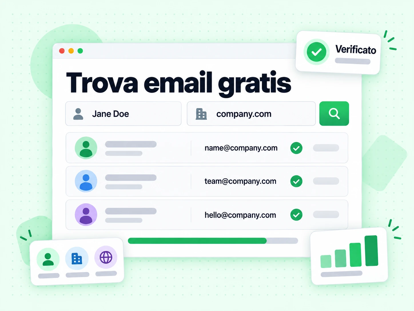 Trova email gratis: restituisce più email di lavoro per un'azienda con badge di verifica