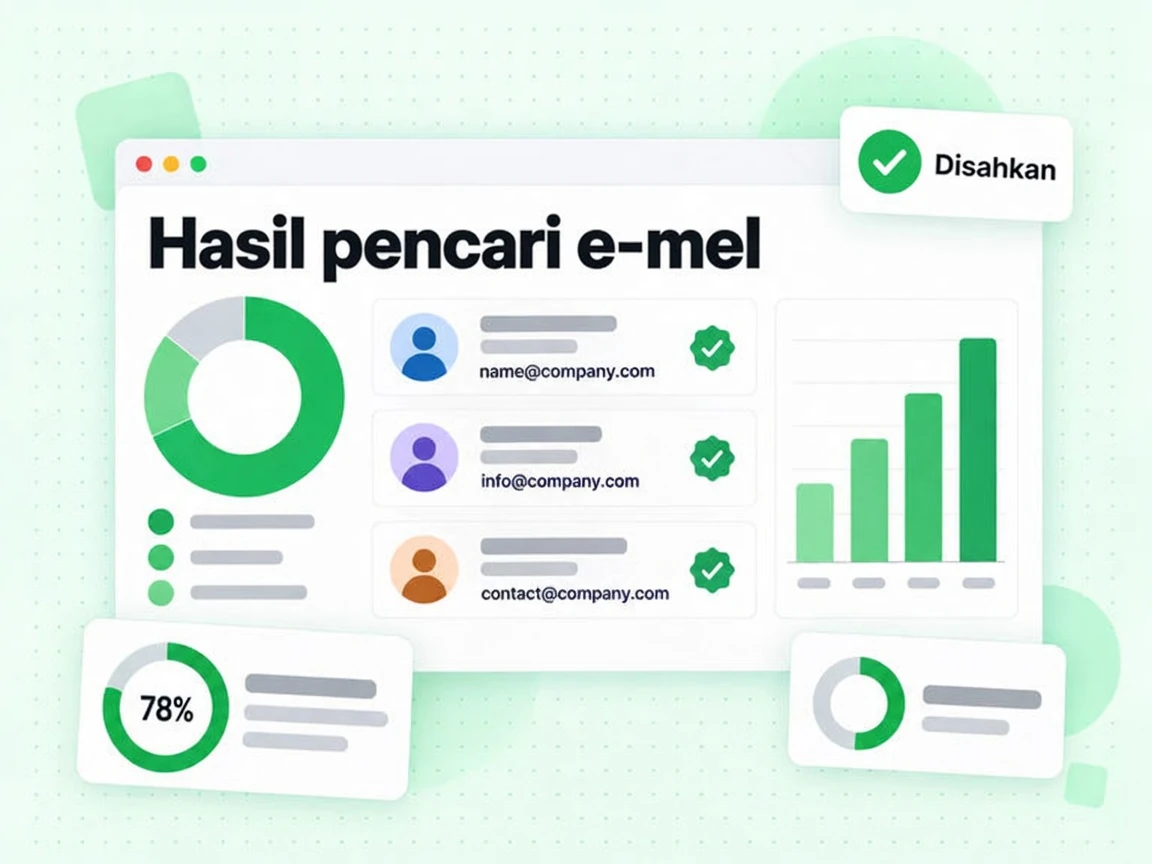 Hasil pencari e-mel menyenaraikan beberapa calon e-mel kerja Disahkan bagi satu orang