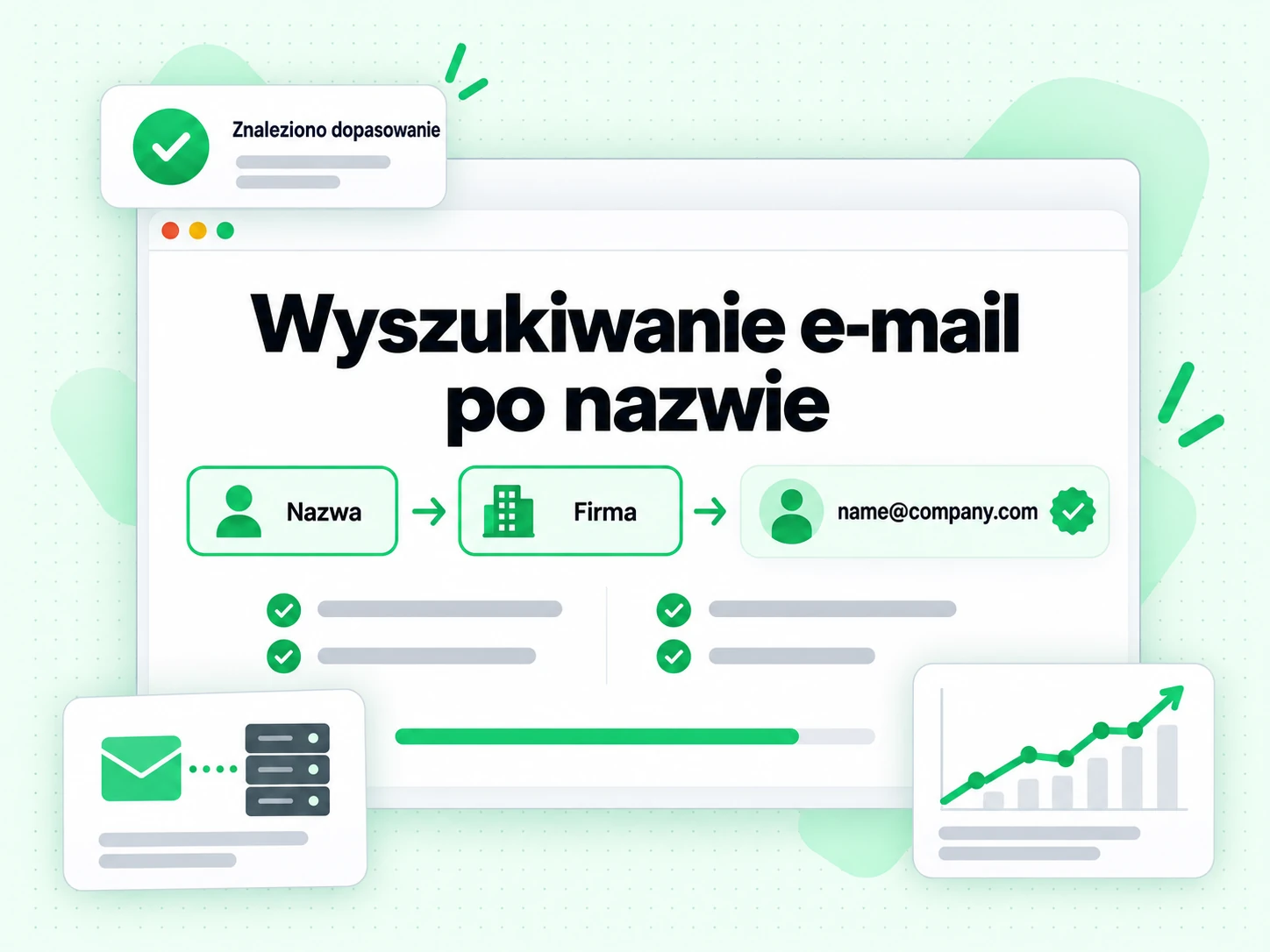 Wyszukiwanie e-mail po nazwie dopasowuje imię osoby i firmę do adresu służbowego w dwóch krokach
