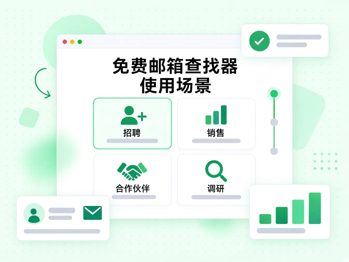 免费邮箱查找器使用场景覆盖招聘、销售、合作伙伴与调研。