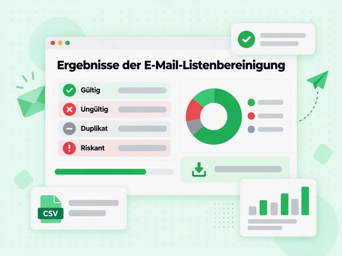 Export der Ergebnisse der E-Mail-Listenbereinigung listet gültige, ungültige, doppelte und riskante Adressen