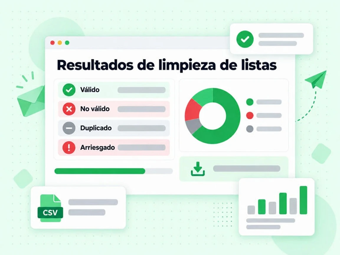 Resultados de limpieza de listas exportados con direcciones Válidas, No válidas, Duplicadas y Arriesgadas