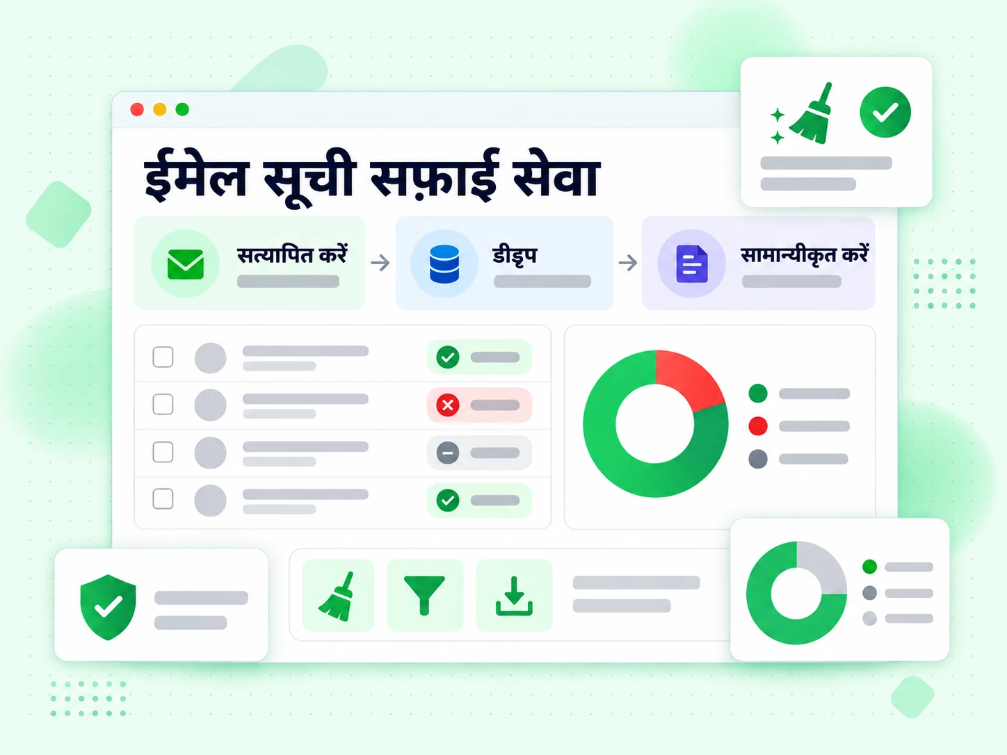 ईमेल सूची सफ़ाई सेवा मेलिंग सूची को सत्यापित, डीडुप्लिकेट और सामान्यीकृत करती है