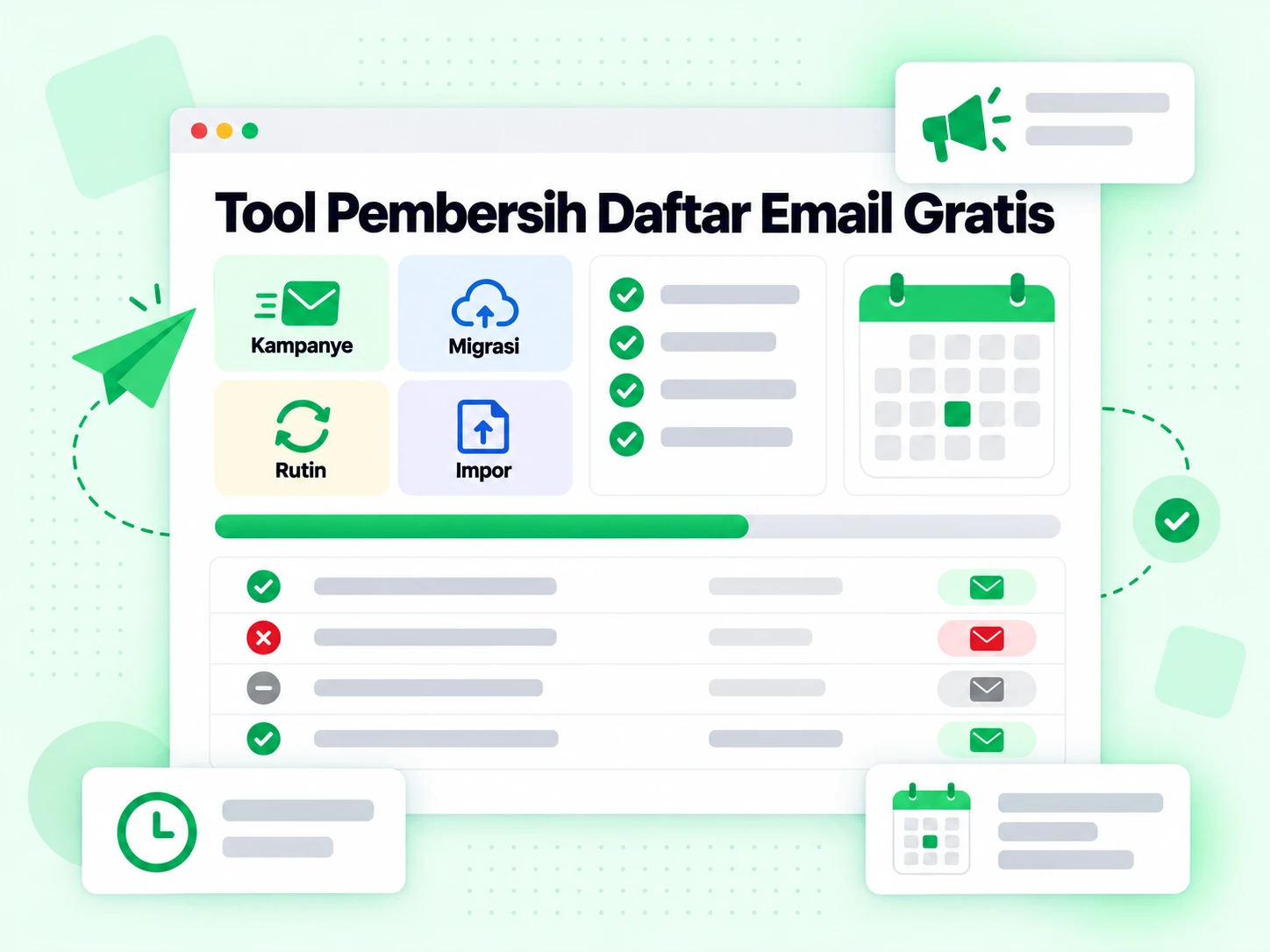 Tool Pembersih Daftar Email Gratis pada skenario kampanye, migrasi, rutin dan impor