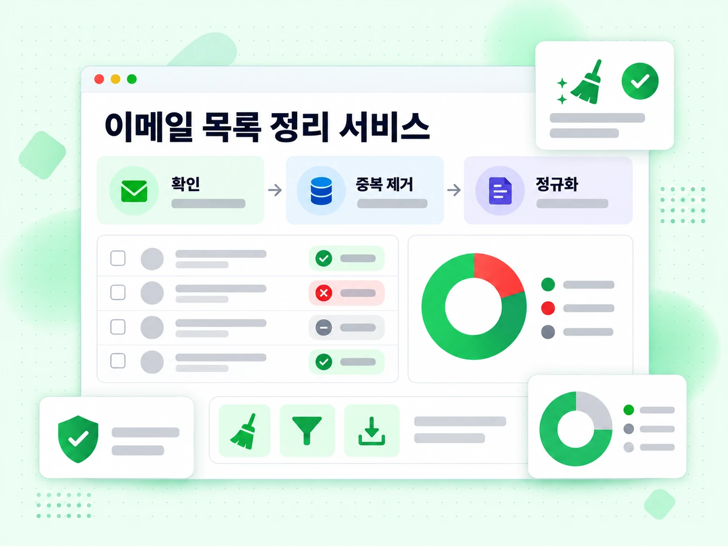 메일링 목록을 검증, 중복 제거, 정규화하는 이메일 목록 정리 서비스 도식