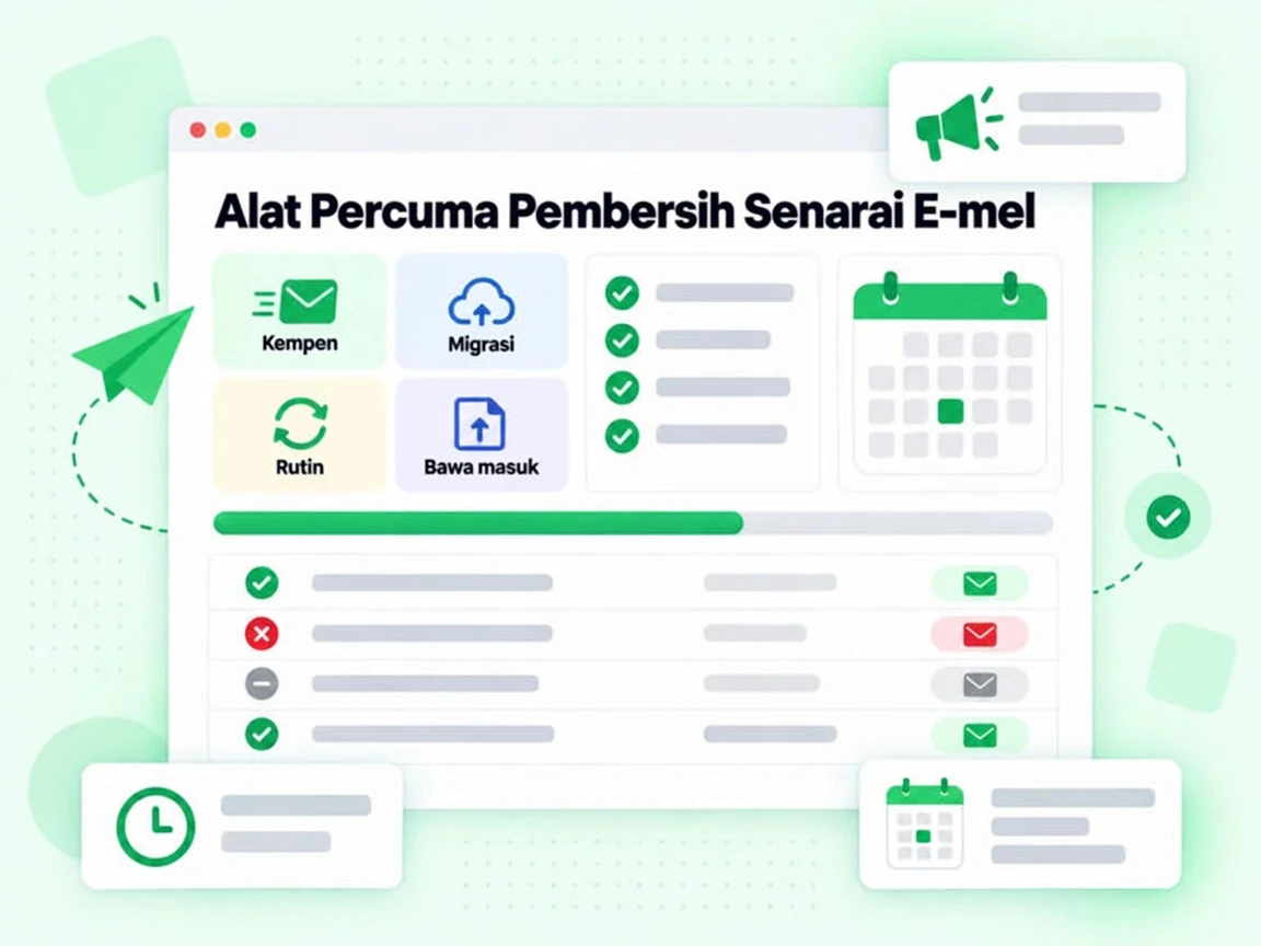 Alat Percuma Pembersih Senarai E-mel digunakan pada Kempen, Migrasi, Rutin dan Bawa masuk.