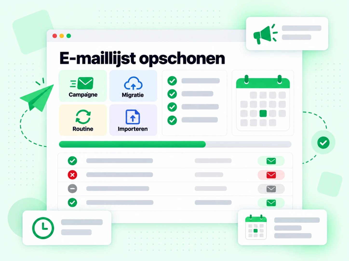 E-maillijst opschonen over de scenario's campagne, migratie, routine en import