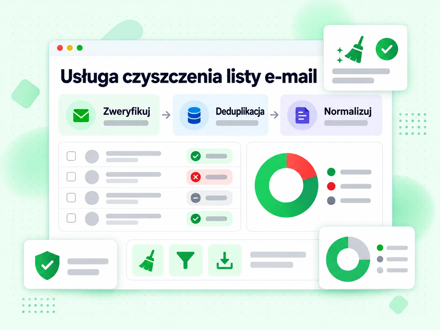 Usługa czyszczenia listy e-mail: weryfikuje, deduplikuje i normalizuje listę mailingową