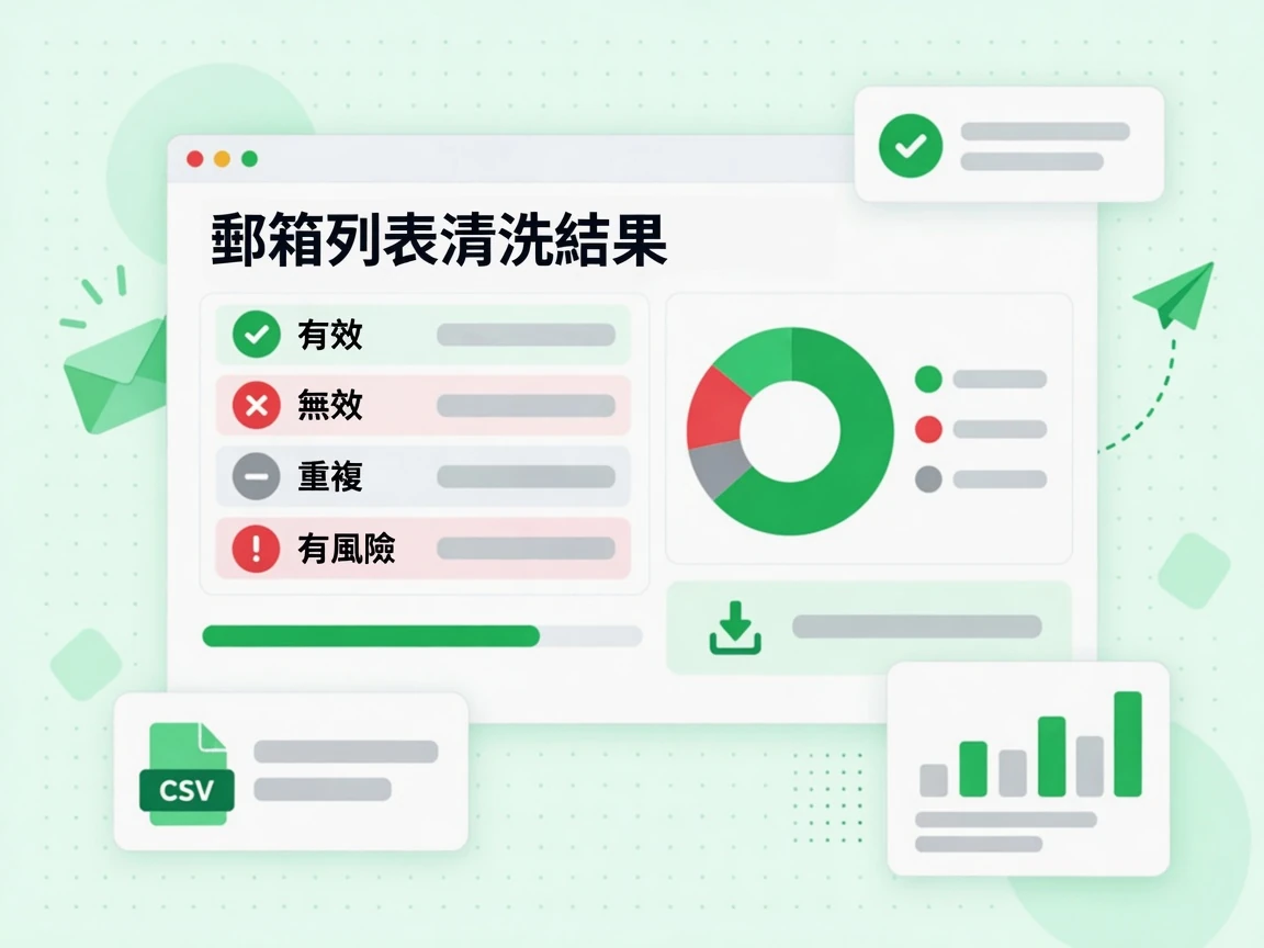 郵箱列表清洗結果匯出表列出有效、無效、重複與有風險四類地址