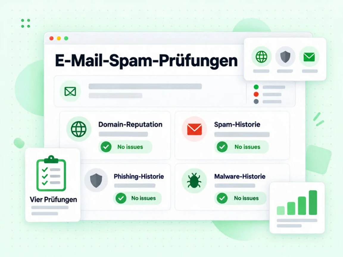 E-Mail-Spam-Prüfungen als Karten für Domain-Reputation, Spam-, Phishing- und Malware-Historie