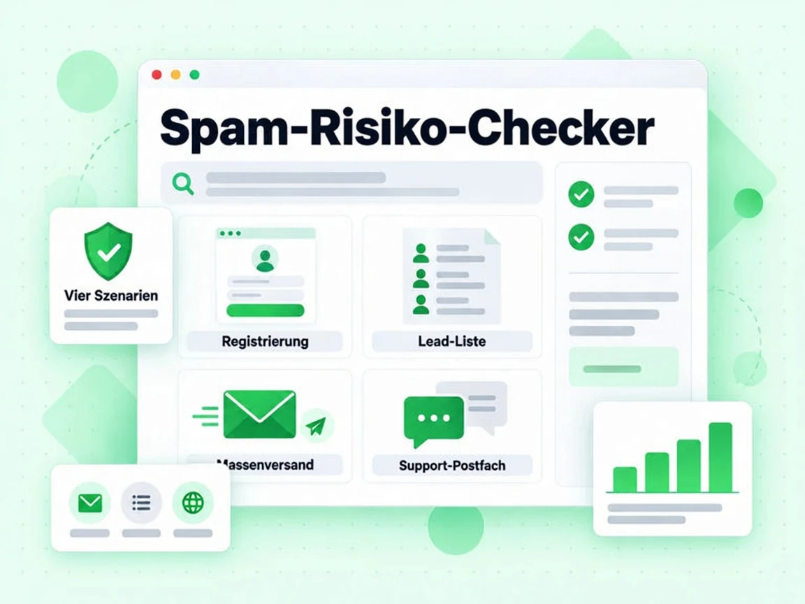 Spam-Risiko-Checker über die Karten Registrierung, Lead-Liste, Massenversand und Support-Postfach