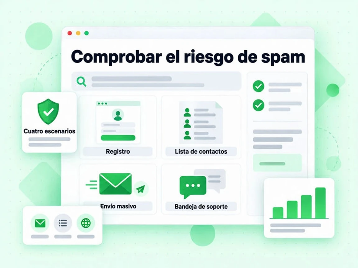Comprobar el riesgo de spam en Registro, Lista de contactos, Envío masivo y Bandeja de soporte